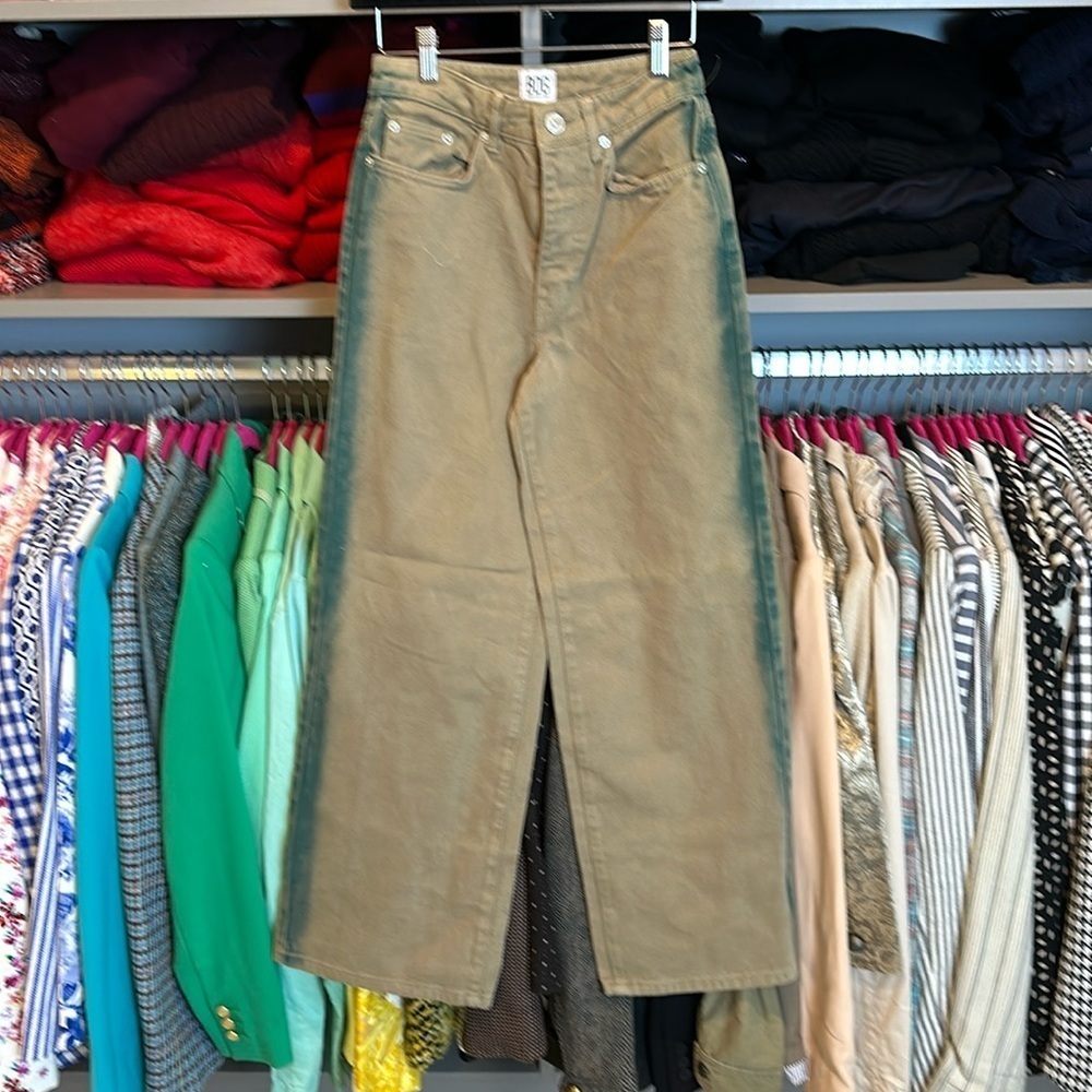 BDG tan with side teal wash wide leg jeans size 25